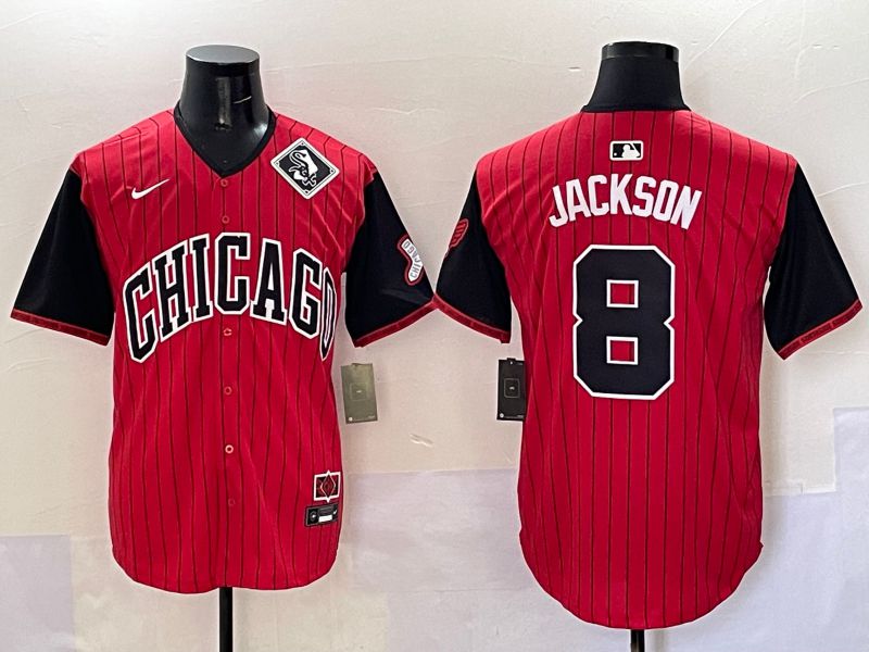 Men Chicago White Sox #8 Jackson Red Stripe Joint Name Nike 2025 MLB Jersey style 9